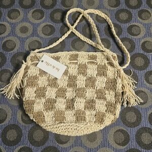 Lu And Elle Checkered Raffia Straw Bag NEW